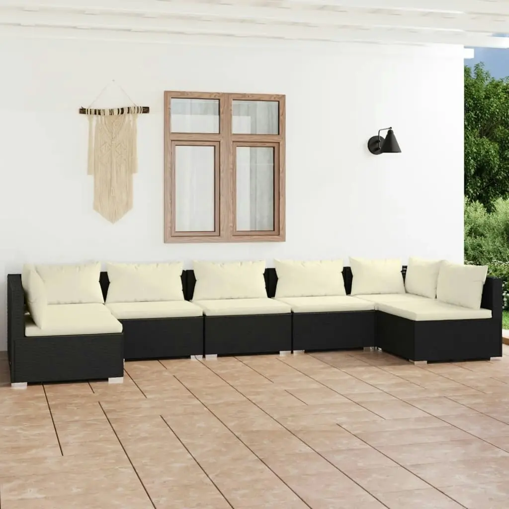 7 Piece Garden Lounge Set with Cushions Poly Rattan Black 3101887