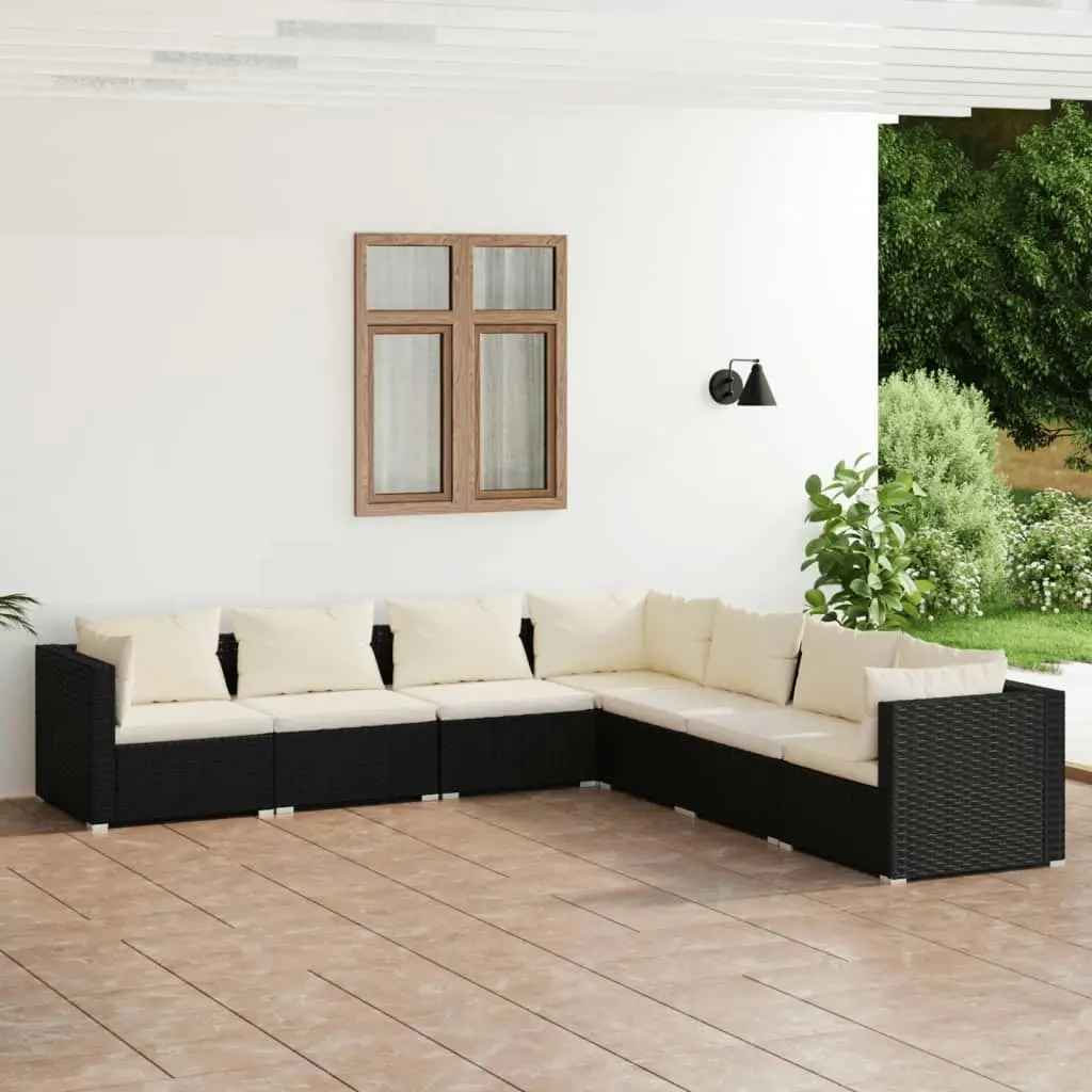 7 Piece Garden Lounge Set with Cushions Poly Rattan Black 3101743