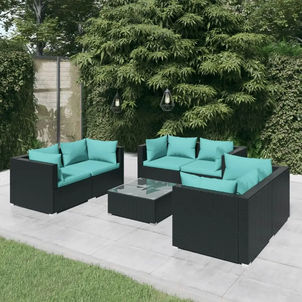 7 Piece Garden Lounge Set with Cushions Poly Rattan Black 3102305