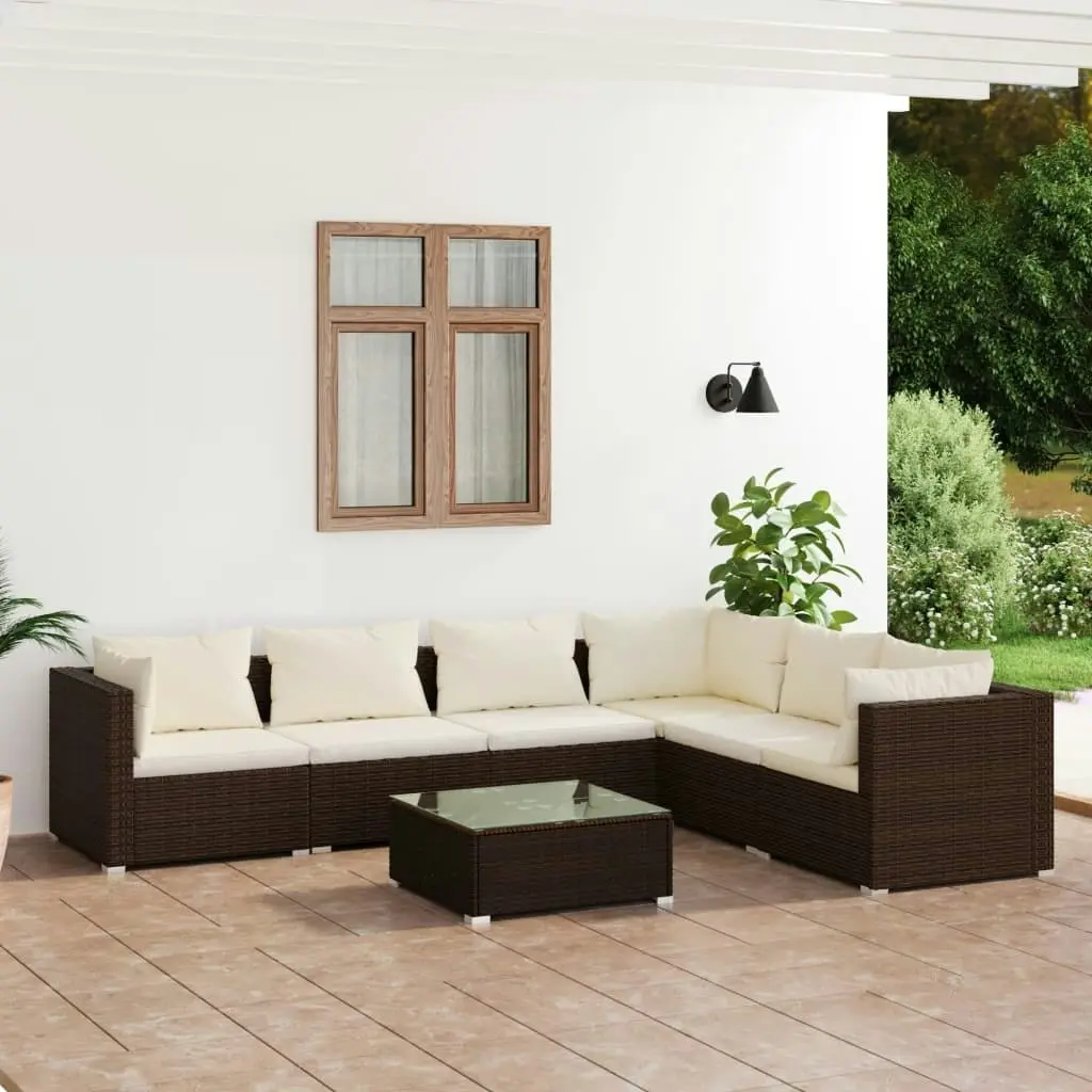 7 Piece Garden Lounge Set with Cushions Poly Rattan Brown 3101730