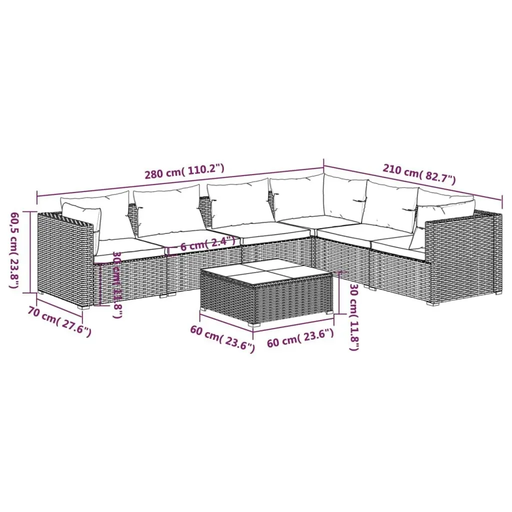 7 Piece Garden Lounge Set with Cushions Poly Rattan Brown 3101730