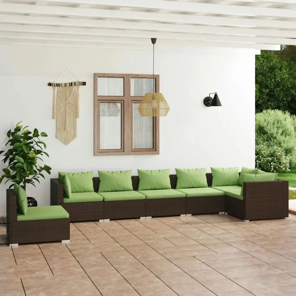 7 Piece Garden Lounge Set with Cushions Poly Rattan Brown 3102340