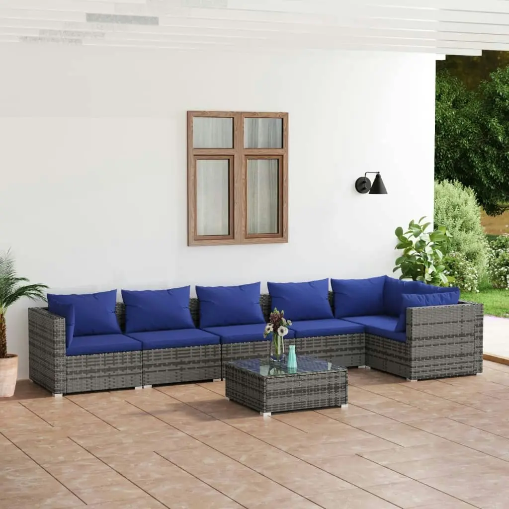 7 Piece Garden Lounge Set with Cushions Poly Rattan Grey 3101726