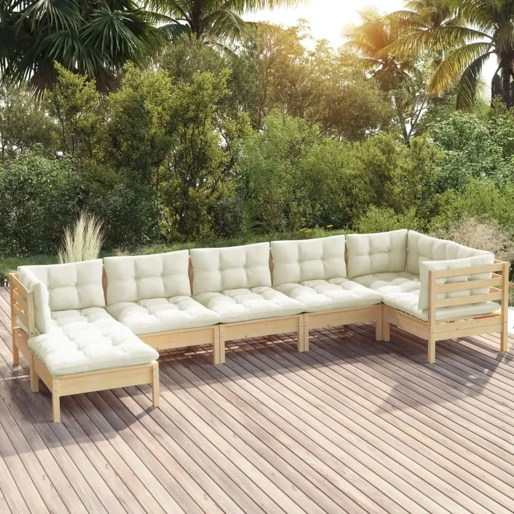 7 Piece Garden Lounge Set with Cream Cushions Solid Pinewood 3096550