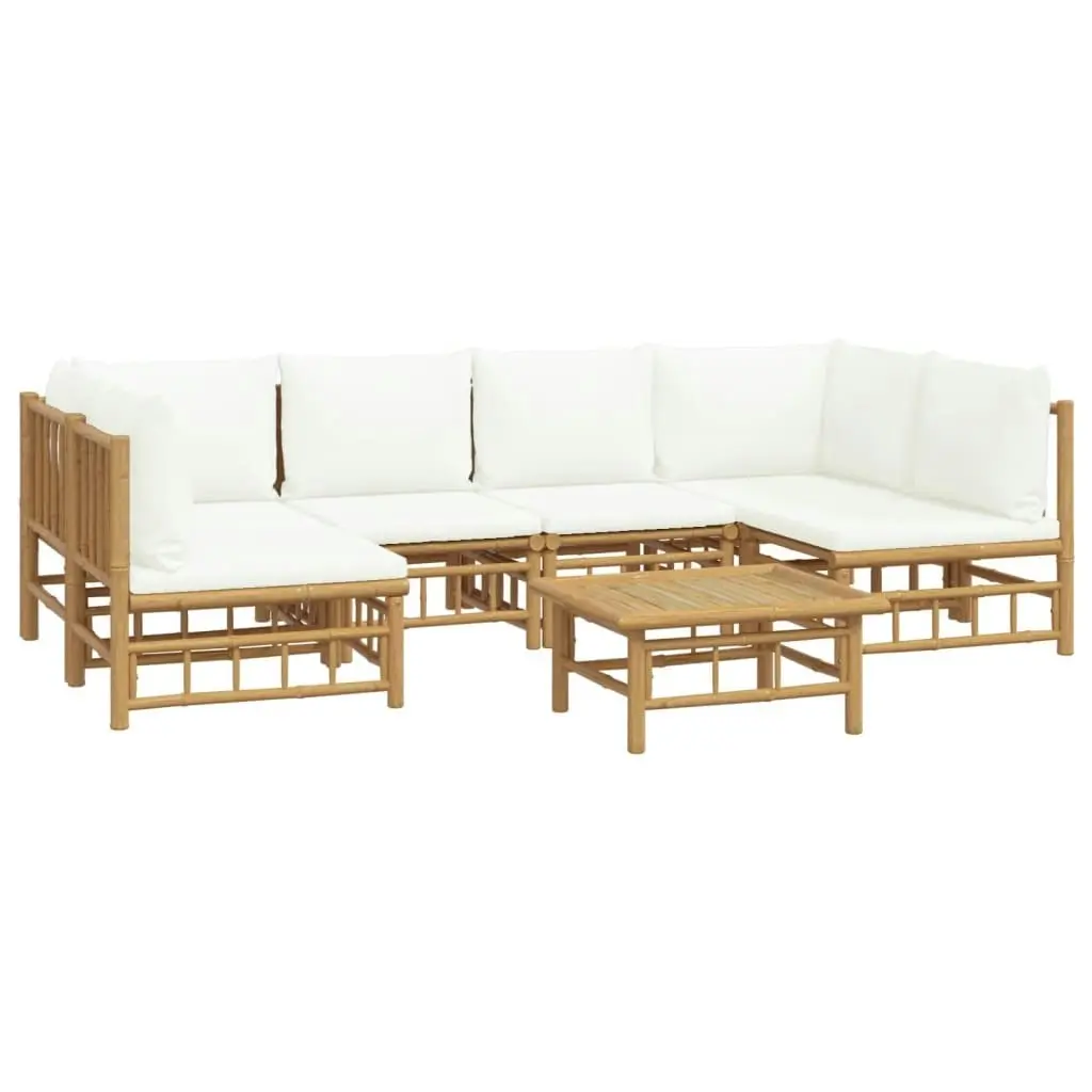 7 Piece Garden Lounge Set with Cream White Cushions  Bamboo 3155198