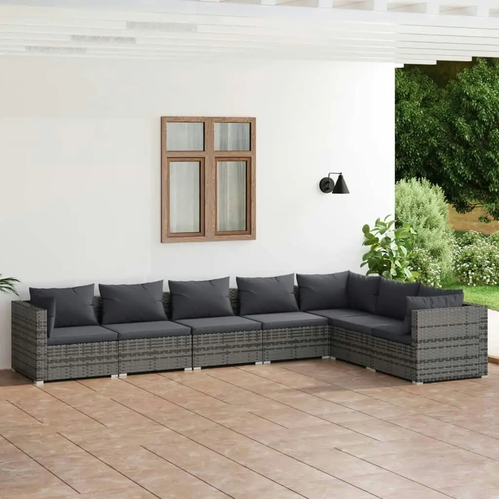 7 Piece Garden Lounge Set with Cushions Poly Rattan Grey 3101741