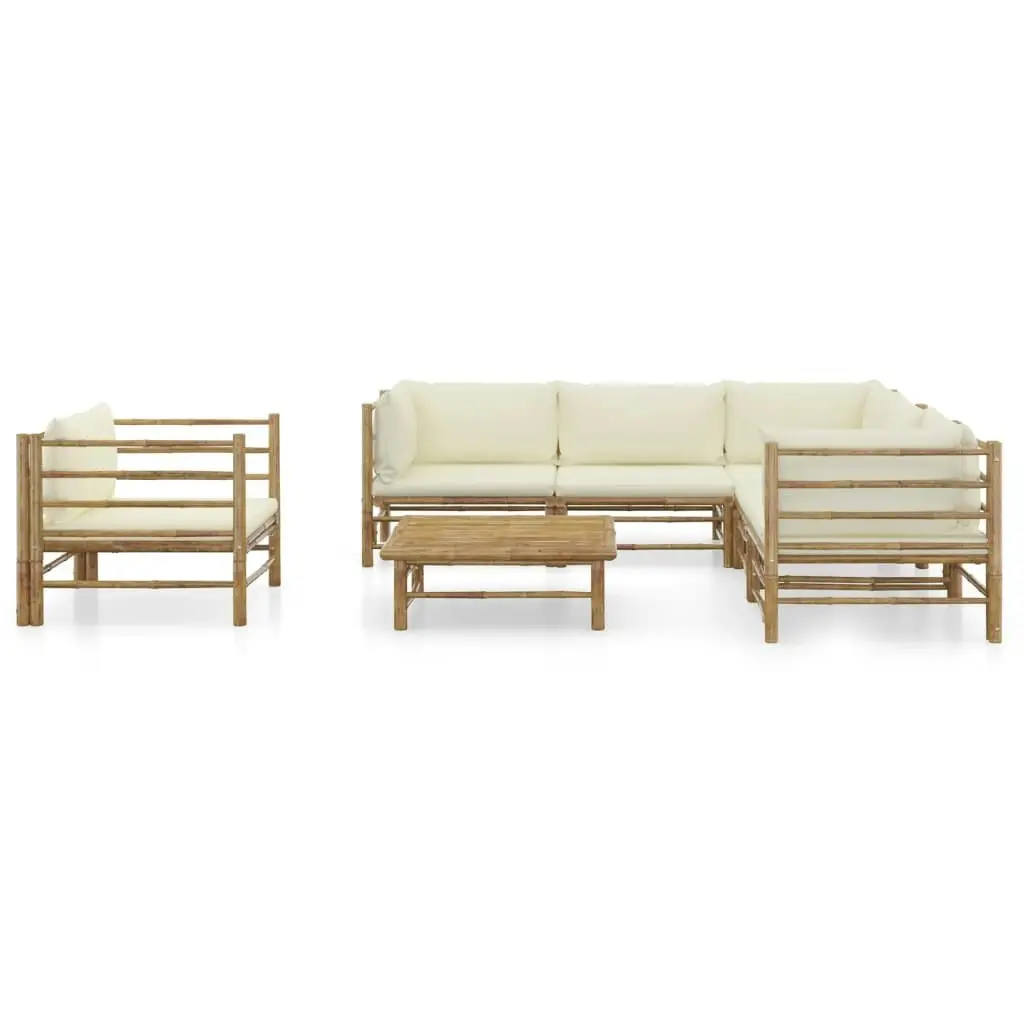 7 Piece Garden Lounge Set with Cream White Cushions Bamboo 3058215