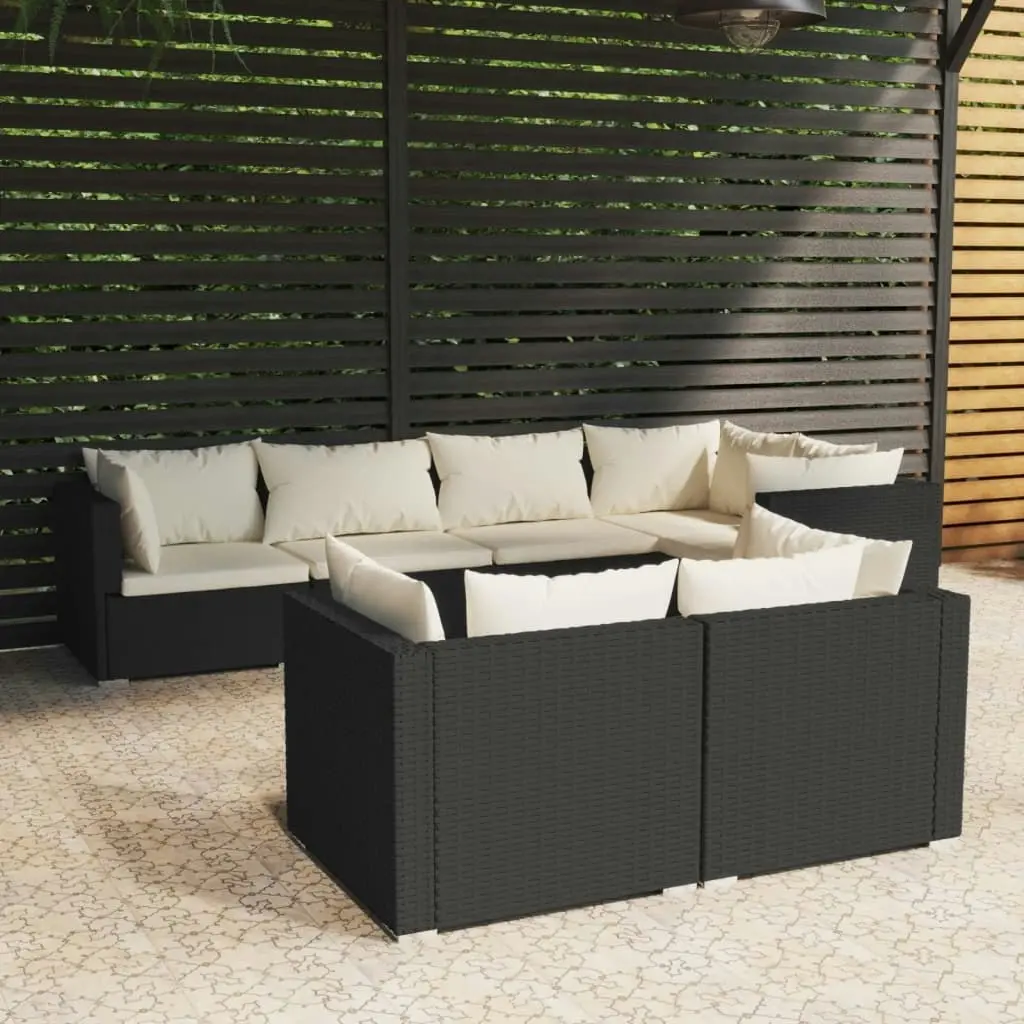 7 Piece Garden Lounge Set with Cushions Black Poly Rattan 3102471