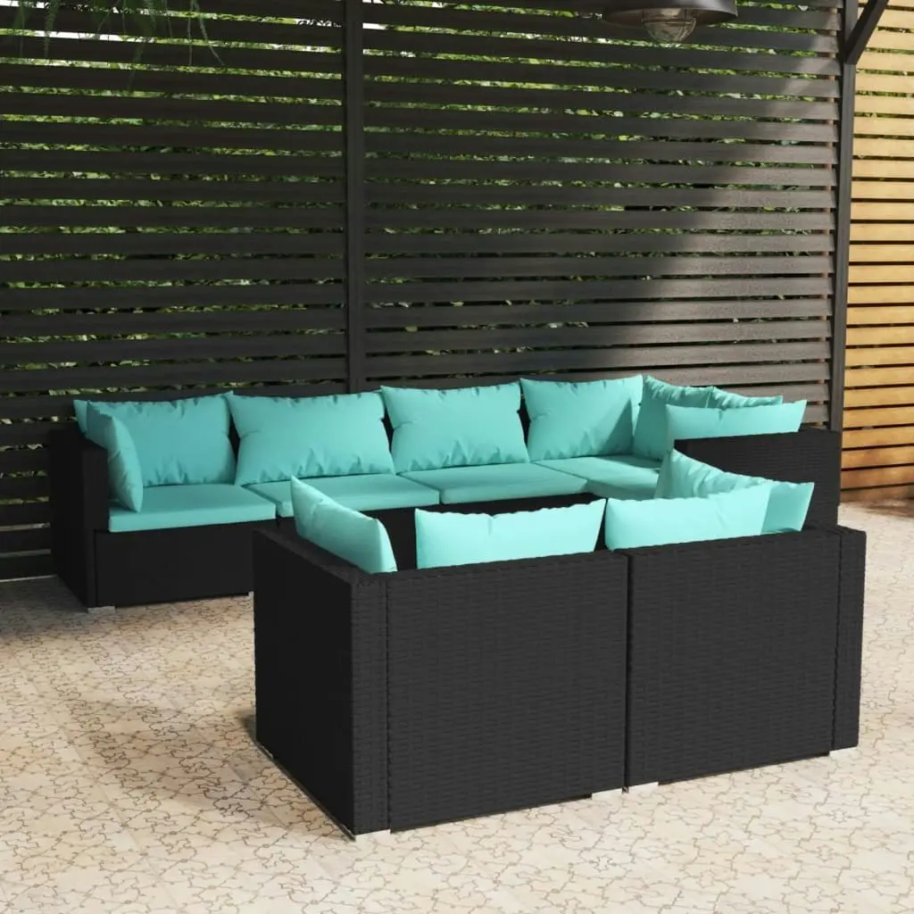 7 Piece Garden Lounge Set with Cushions Black Poly Rattan 3102473