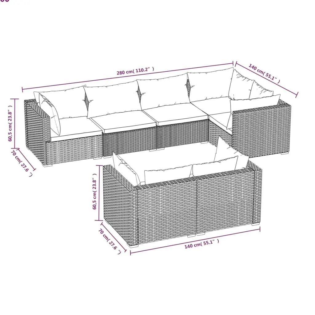 7 Piece Garden Lounge Set with Cushions Black Poly Rattan 3102473