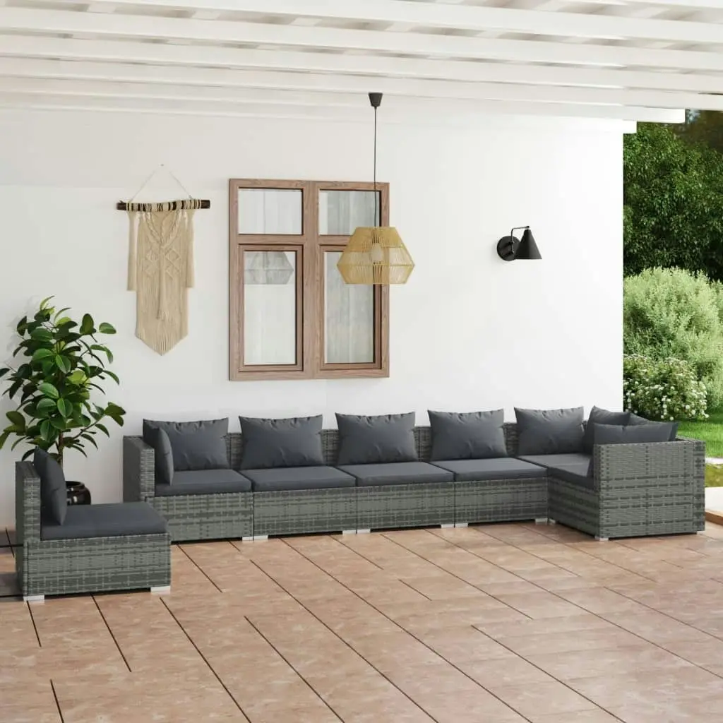 7 Piece Garden Lounge Set with Cushions Poly Rattan Grey 3102341