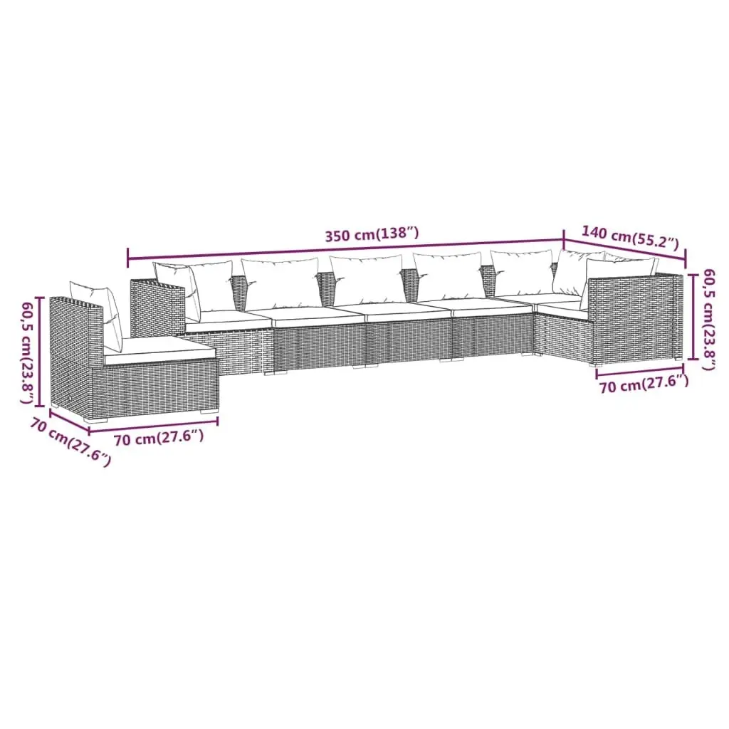 7 Piece Garden Lounge Set with Cushions Poly Rattan Grey 3102341