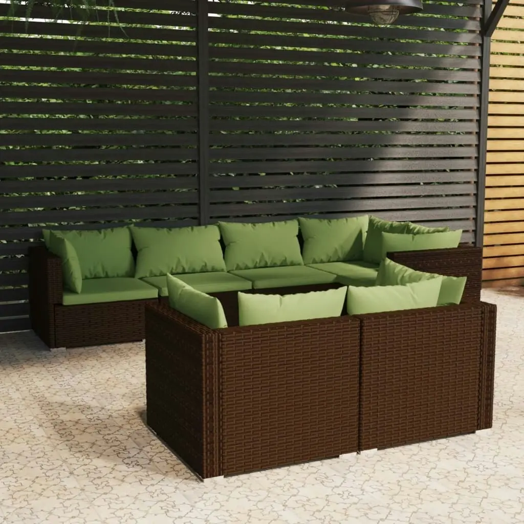 7 Piece Garden Lounge Set with Cushions Brown Poly Rattan 3102476