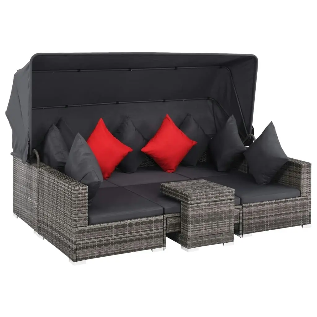 7 Piece Garden Lounge Set with Cushions Poly Rattan Grey 44428