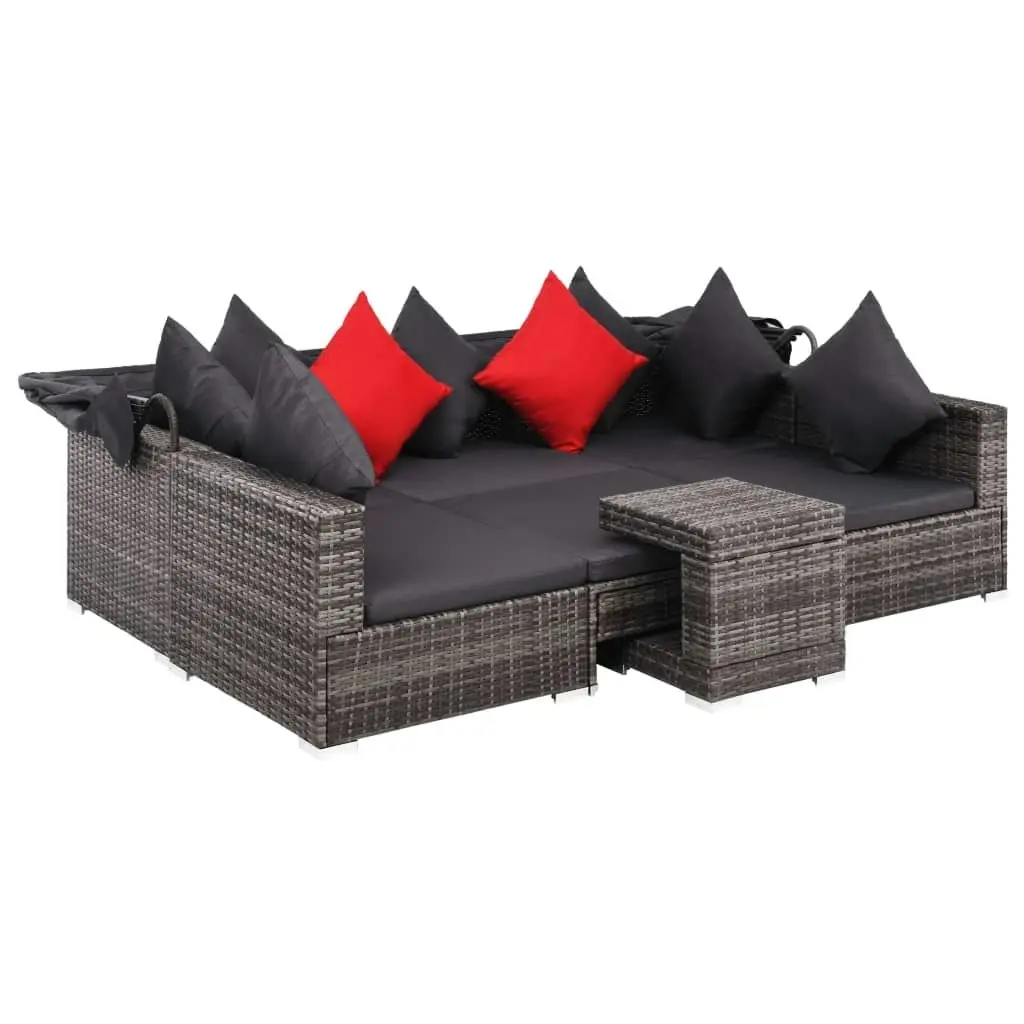 7 Piece Garden Lounge Set with Cushions Poly Rattan Grey 44428