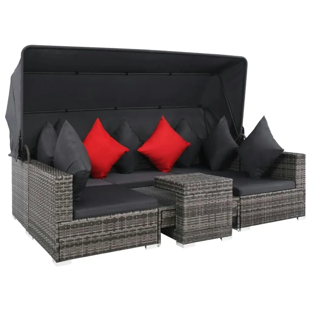 7 Piece Garden Lounge Set with Cushions Poly Rattan Grey 44428