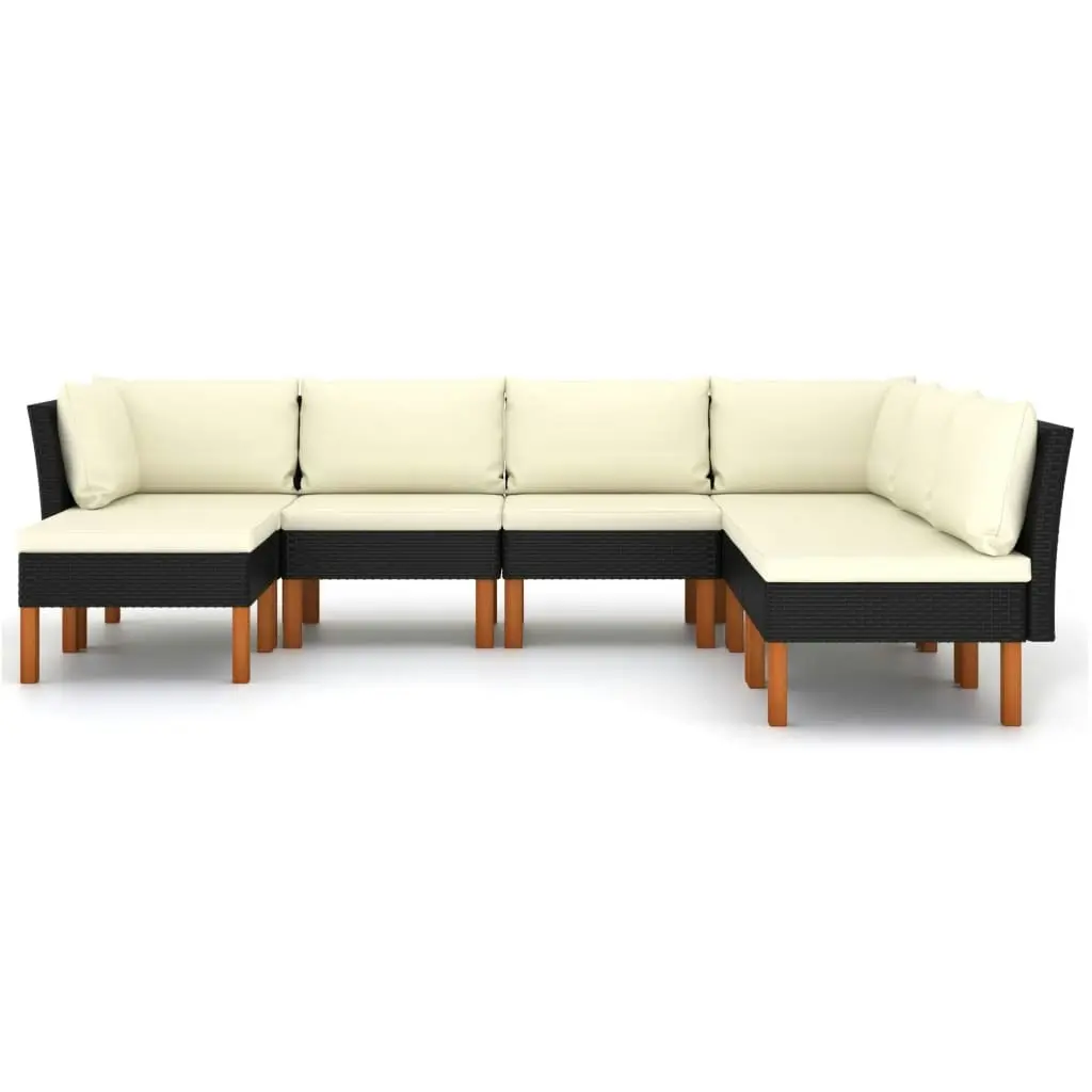 7 Piece Garden Lounge Set with Cushions Poly Rattan Black 3059740