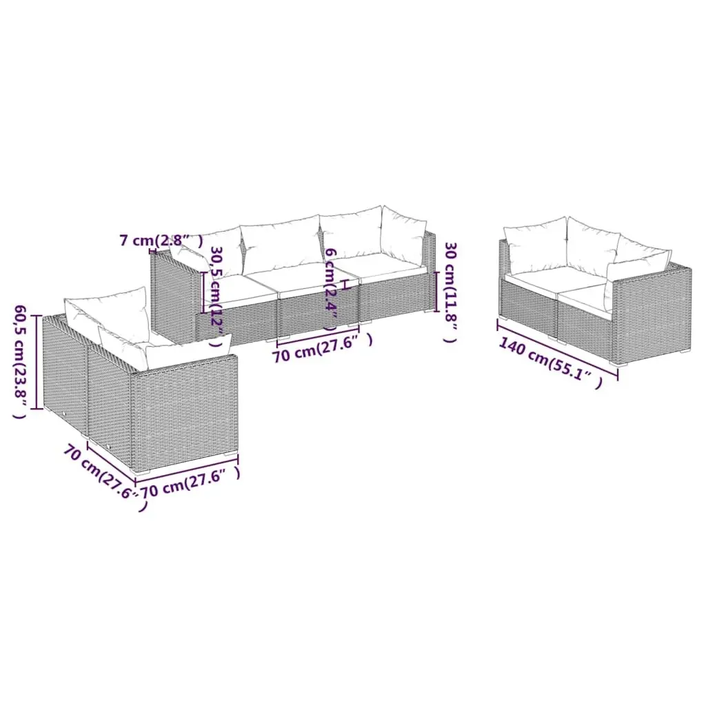 7 Piece Garden Lounge Set with Cushions Poly Rattan Black 3102264