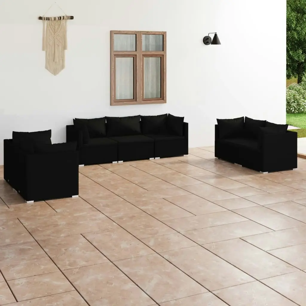 7 Piece Garden Lounge Set with Cushions Poly Rattan Black 3102264