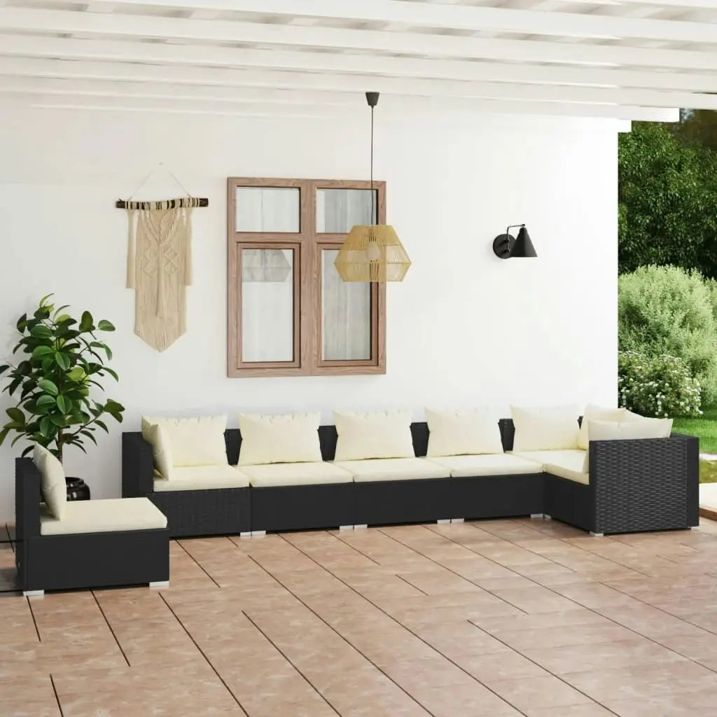 7 Piece Garden Lounge Set with Cushions Poly Rattan Black 3102335