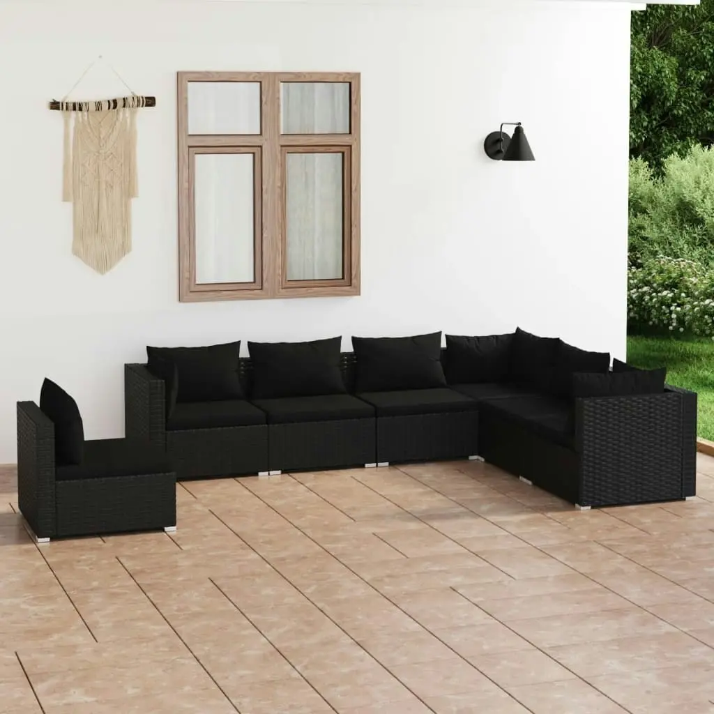 7 Piece Garden Lounge Set with Cushions Poly Rattan Black 3102352