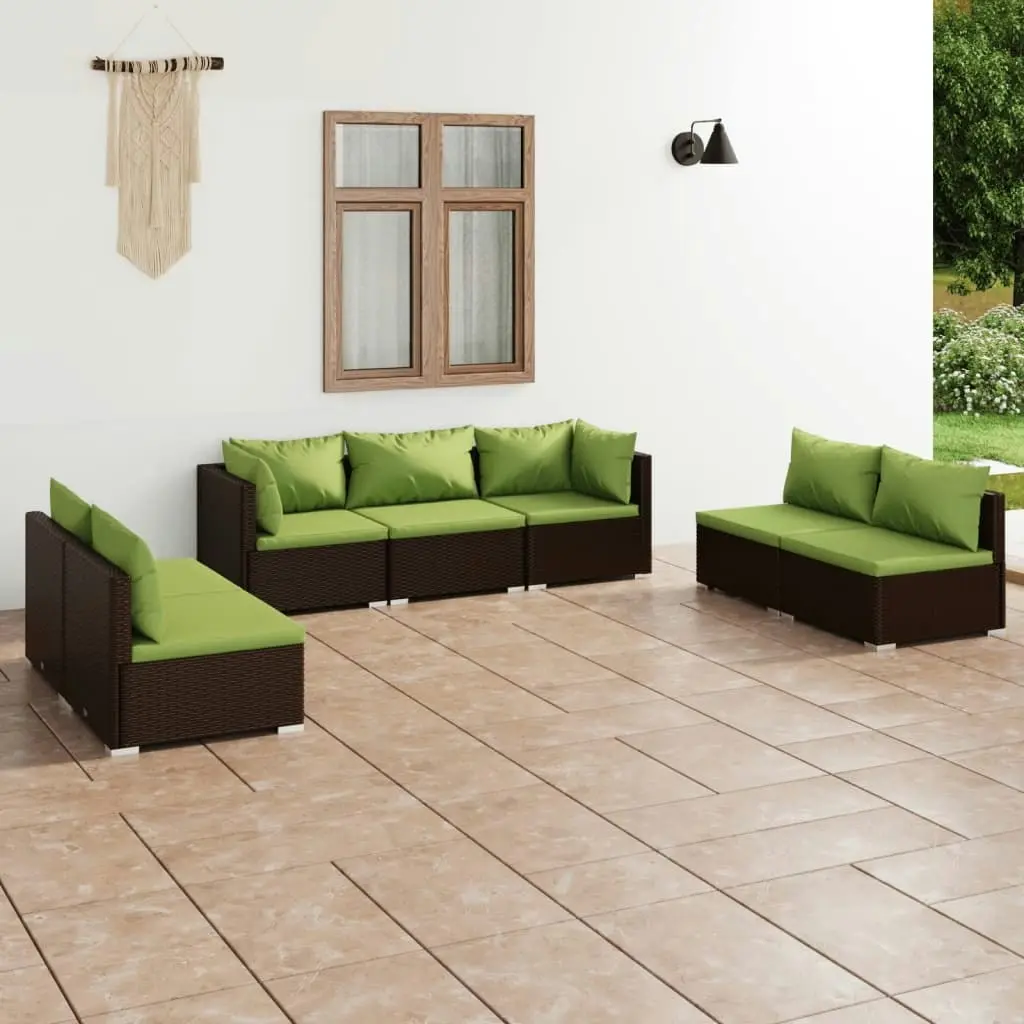 7 Piece Garden Lounge Set with Cushions Poly Rattan Brown 3102236