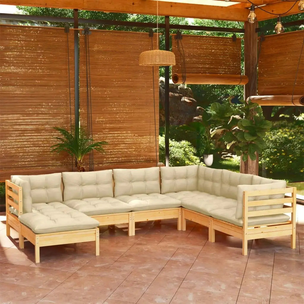 7 Piece Garden Lounge Set with Cream Cushions Solid Pinewood 3096562