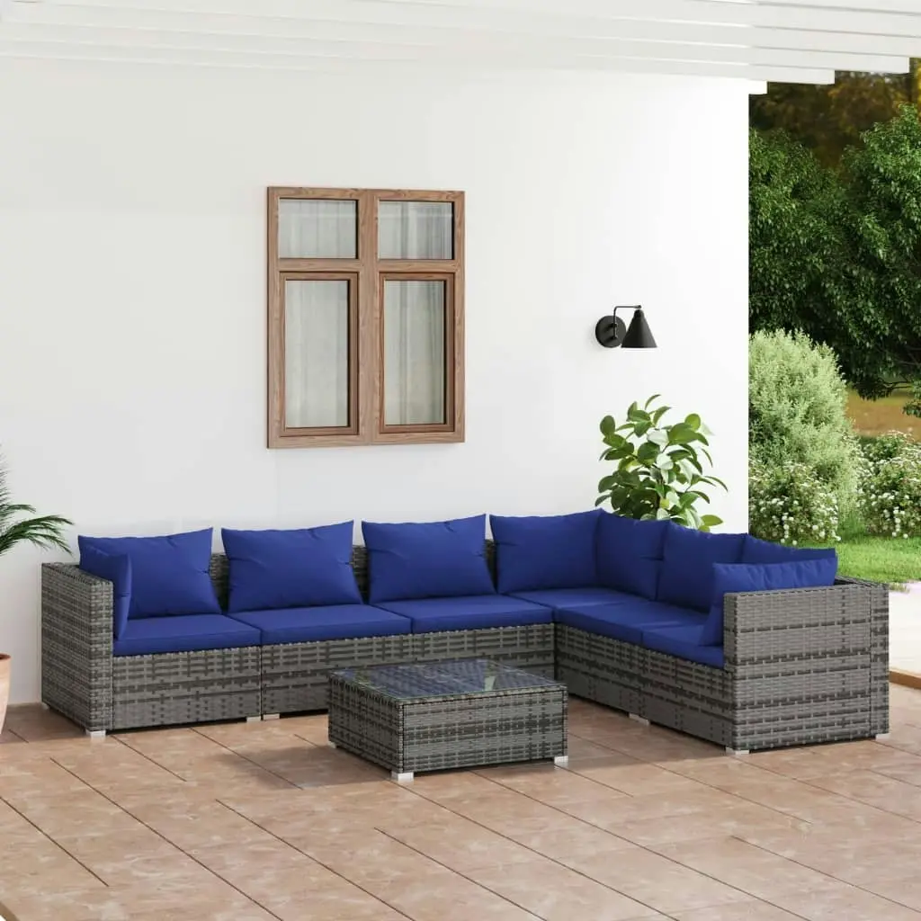 7 Piece Garden Lounge Set with Cushions Poly Rattan Grey 3101734