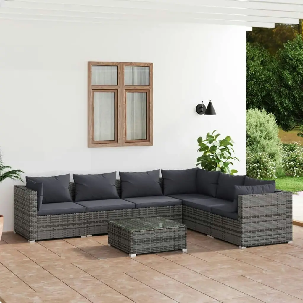 7 Piece Garden Lounge Set with Cushions Poly Rattan Grey 3101733