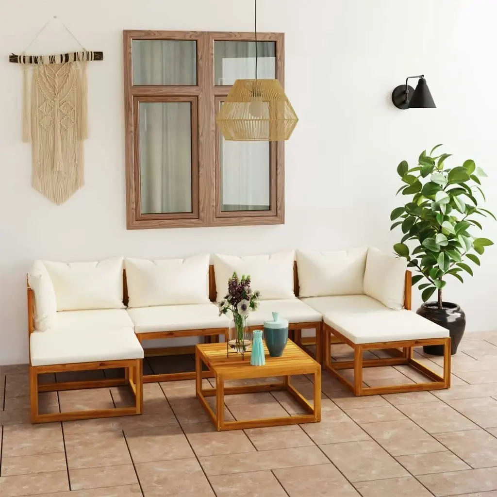 7 Piece Garden Lounge Set with Cushion Cream Solid Acacia Wood 3057652