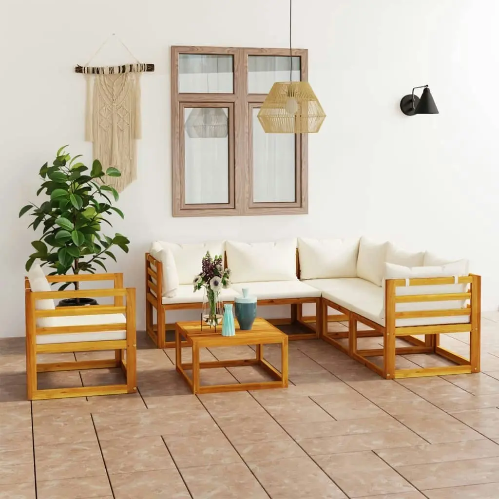 7 Piece Garden Lounge Set with Cushion Cream Solid Acacia Wood 3057644