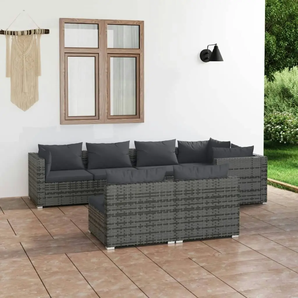 7 Piece Garden Lounge Set with Cushions Grey Poly Rattan 3102389