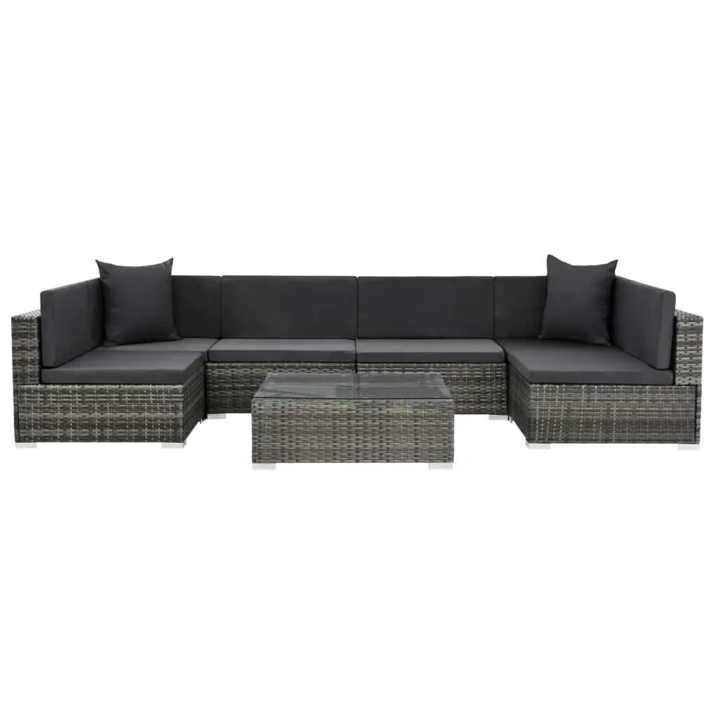 7 Piece Garden Lounge Set with Cushions Poly Rattan Grey 44601