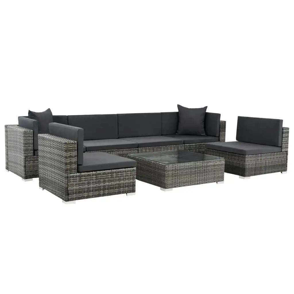 7 Piece Garden Lounge Set with Cushions Poly Rattan Grey 44601