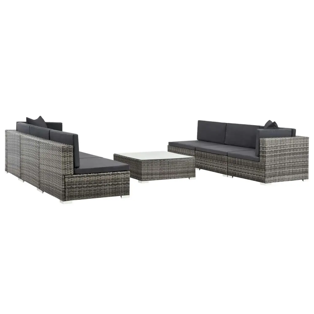 7 Piece Garden Lounge Set with Cushions Poly Rattan Grey 44601