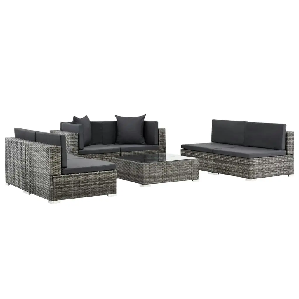 7 Piece Garden Lounge Set with Cushions Poly Rattan Grey 44601