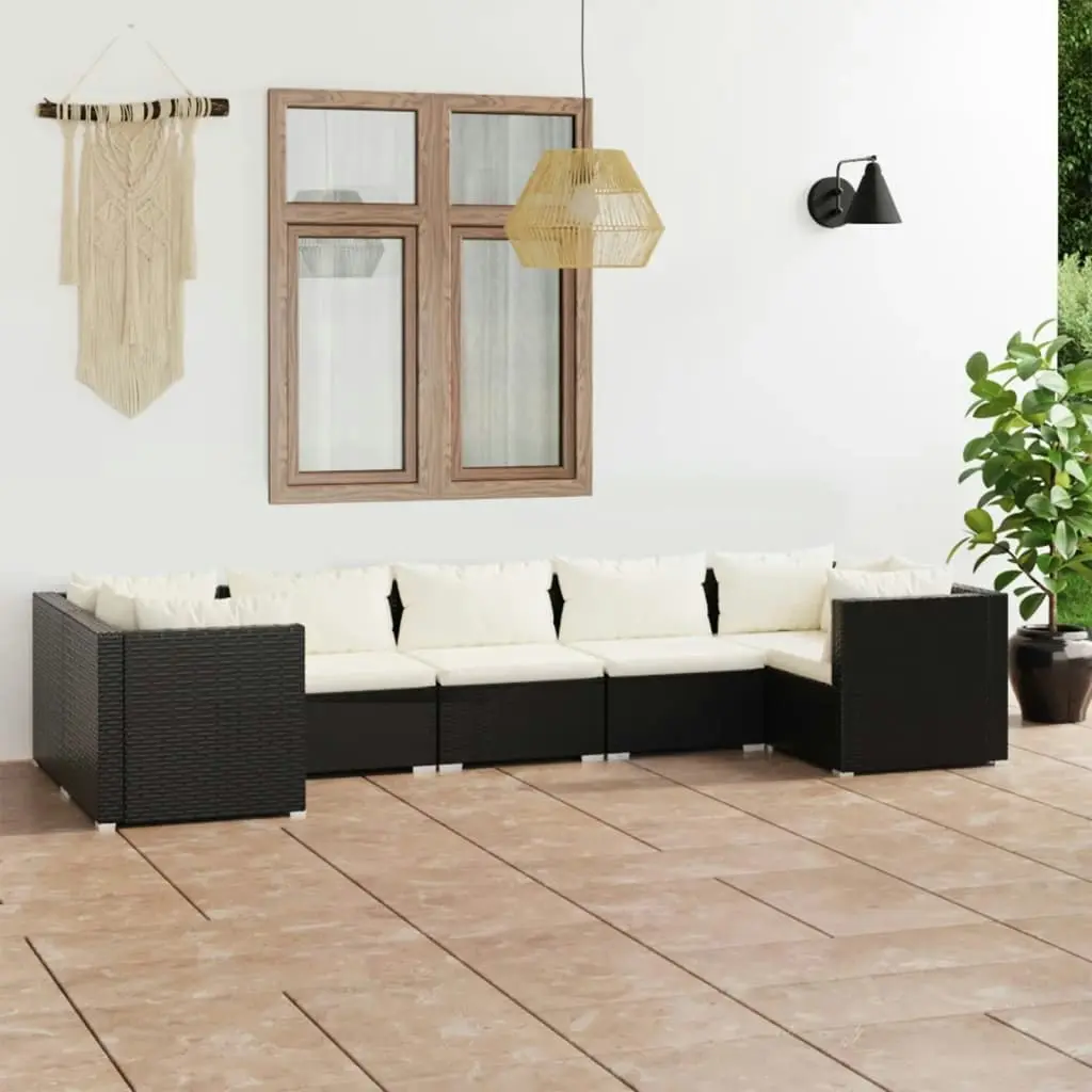 7 Piece Garden Lounge Set with Cushions Poly Rattan Black 3101951