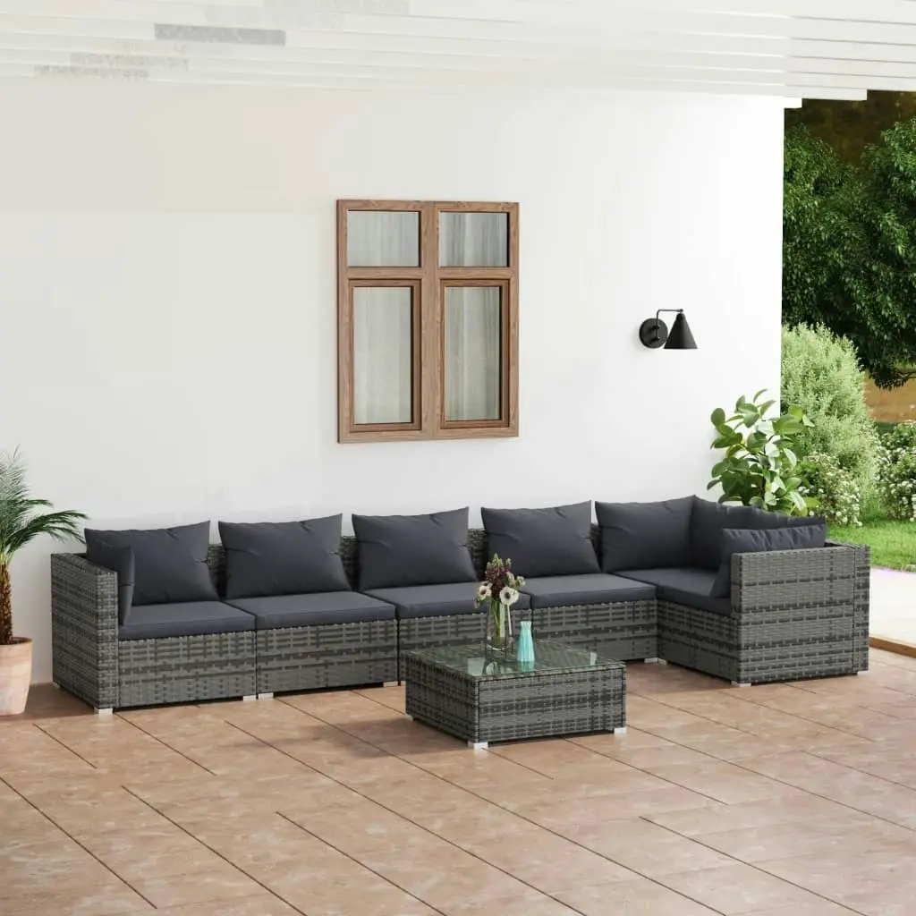 7 Piece Garden Lounge Set with Cushions Poly Rattan Grey 3101725