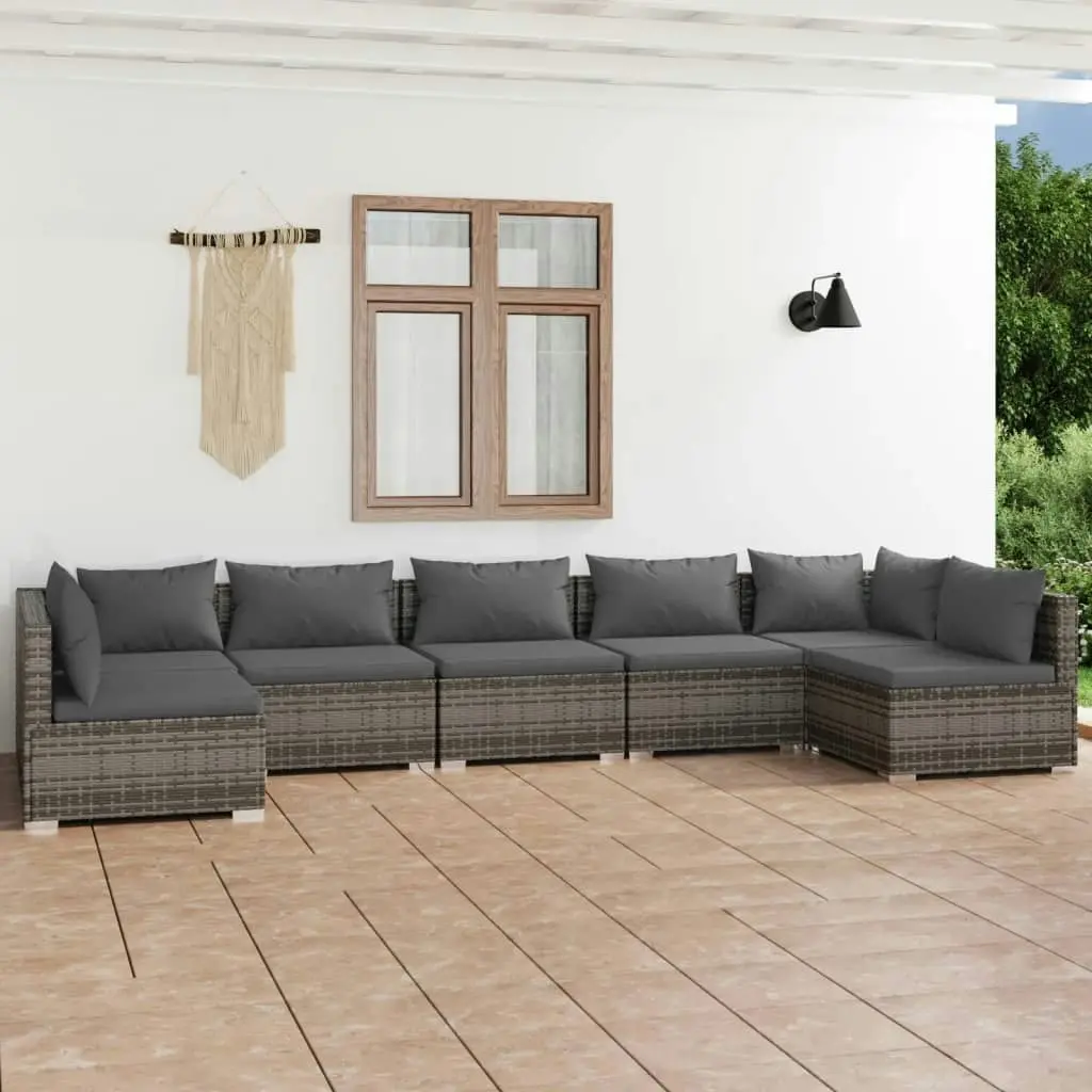 7 Piece Garden Lounge Set with Cushions Poly Rattan Grey 3101893