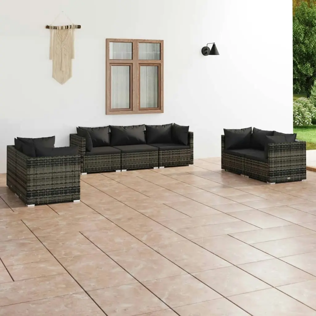 7 Piece Garden Lounge Set with Cushions Poly Rattan Grey 3102269