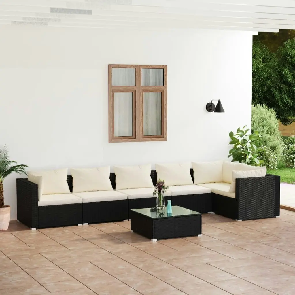 7 Piece Garden Lounge Set with Cushions Poly Rattan Black 3101719