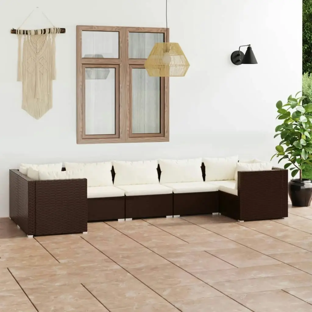 7 Piece Garden Lounge Set with Cushions Poly Rattan Brown 3101954