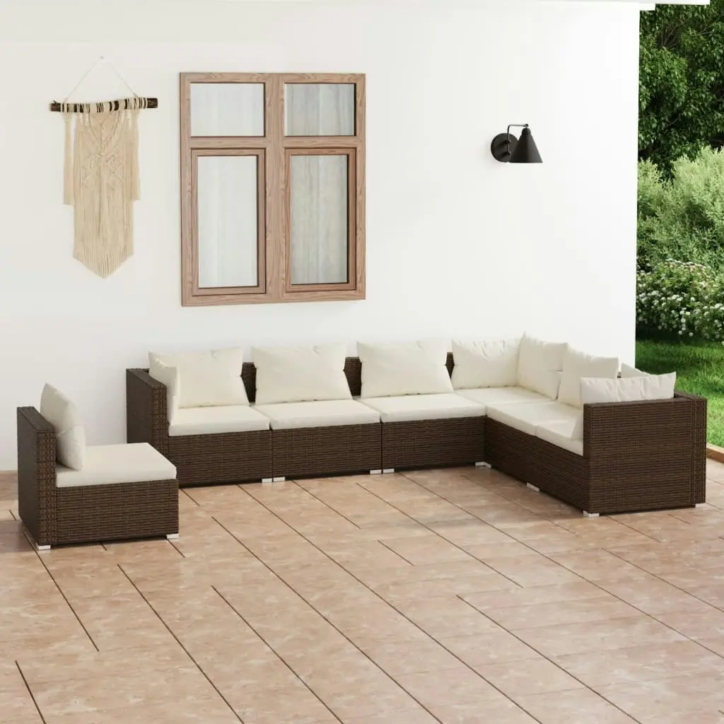 7 Piece Garden Lounge Set with Cushions Poly Rattan Brown 3102354