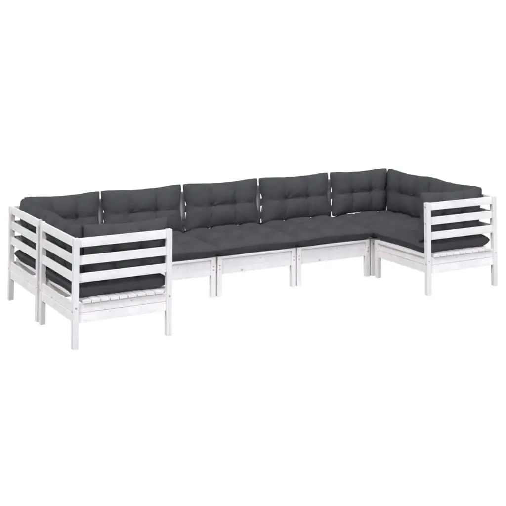 7 Piece Garden Lounge Set with Cushions White Pinewood 3097308