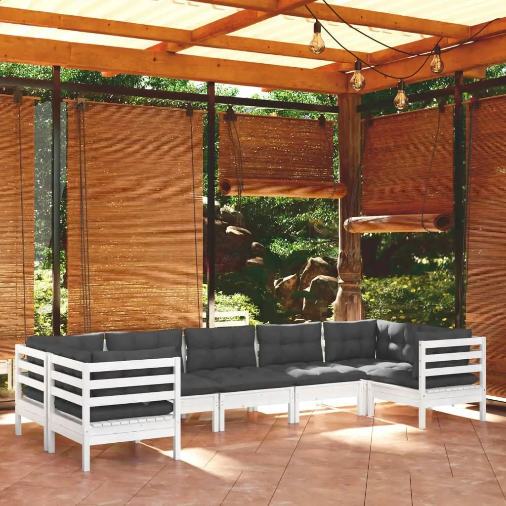 7 Piece Garden Lounge Set with Cushions White Pinewood 3097308