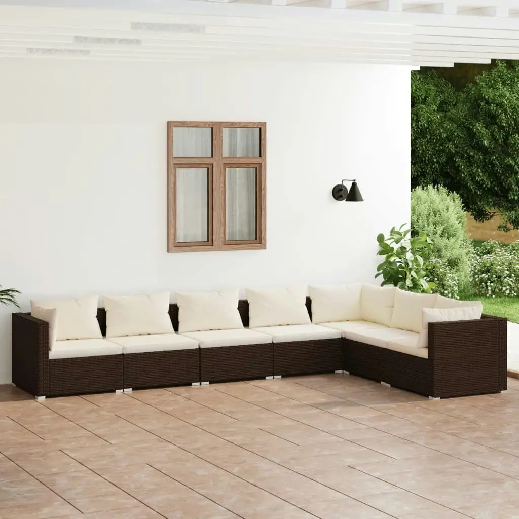 7 Piece Garden Lounge Set with Cushions Poly Rattan Brown 3101738