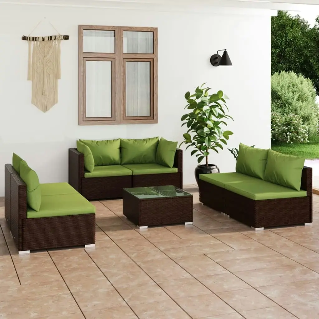 7 Piece Garden Lounge Set with Cushions Poly Rattan Brown 3102228