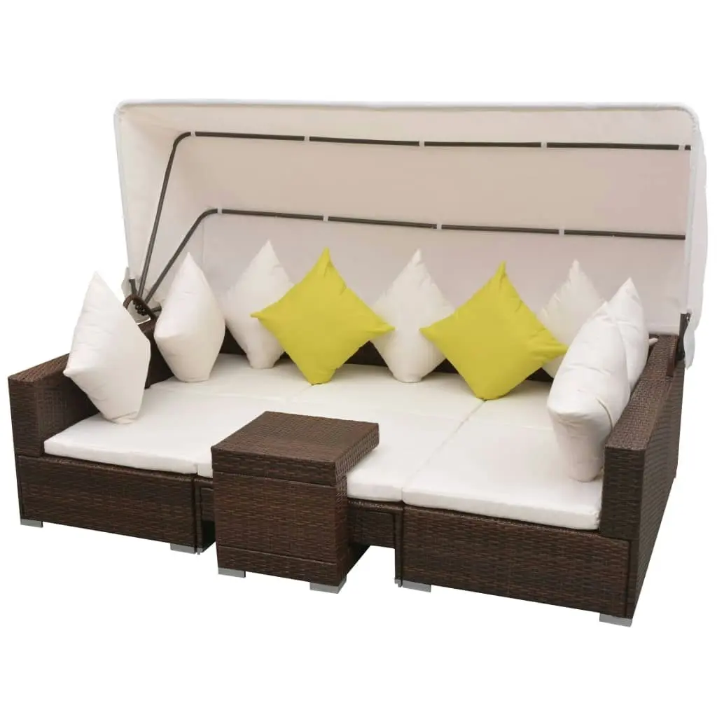 7 Piece Garden Lounge Set with Canopy Poly Rattan Brown 42749