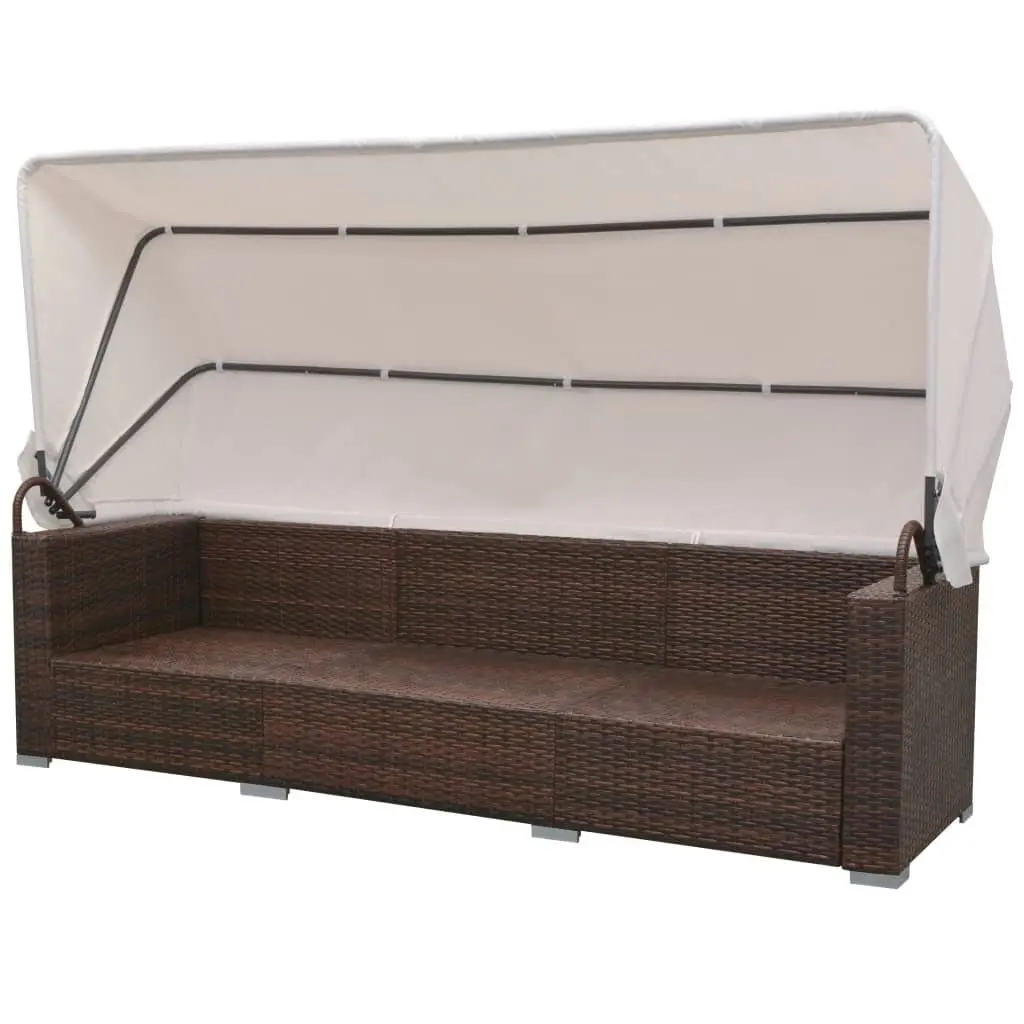 7 Piece Garden Lounge Set with Canopy Poly Rattan Brown 42749