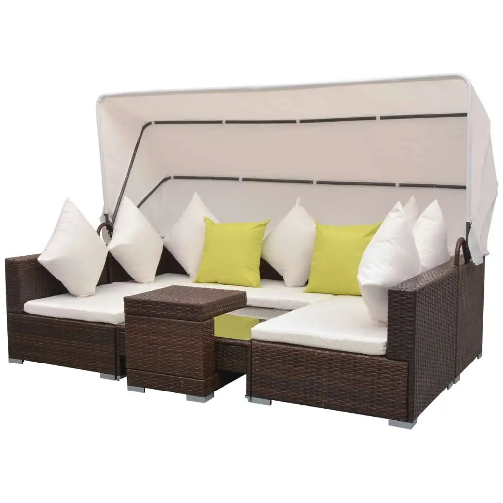 7 Piece Garden Lounge Set with Canopy Poly Rattan Brown 42749